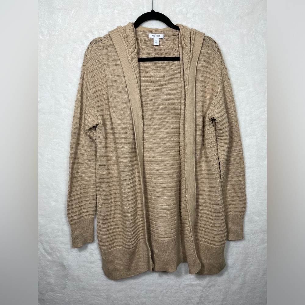 Nine West Gold Hooded Knit Cardigan Sweater Size Medium